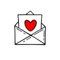 Message with love. Mail icons elements in doodle style. Envelopes for Love card. Royalty Free Stock Photo